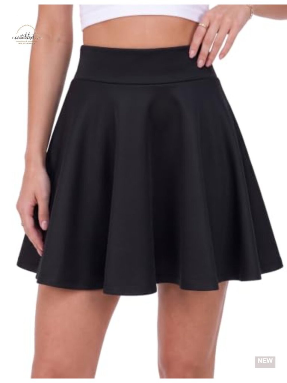 AURUZA Pleated Mini Skirt High Waist Stretchy Flared A-Line Pull-On